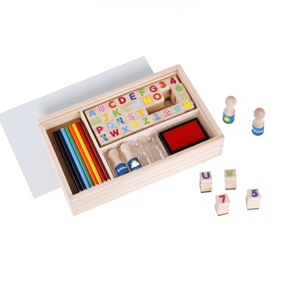 Toysters alphabetical stamps with colored pencils